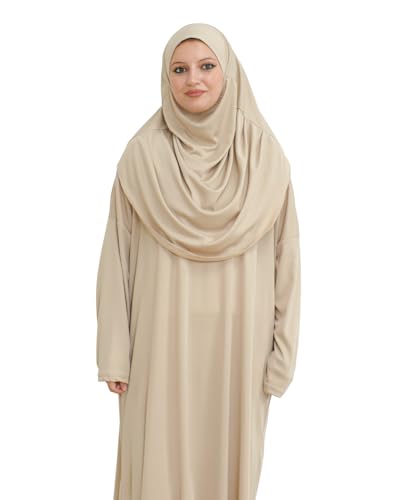 Prien Muslim Dress For Women With Hijab, Abaya, Instant Prayer Clothes Set, Islamic Wear, Dubai Kaftan Jilbab Burqa - color: Mink, size: X-Small-XX-Large