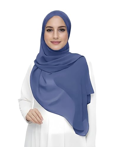 Premium Chiffon Hijab Head Scarf Shawl Wrap for Muslim Women Lightweight - color: Denim Blue