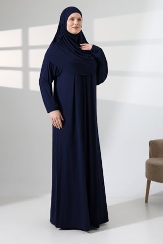 ihvan online Muslim Dresses for Women, Prayer Dress, Islamic Abaya with Hijab, One-Piece Long Sleeve Muslim Dress - color: Navy Blue