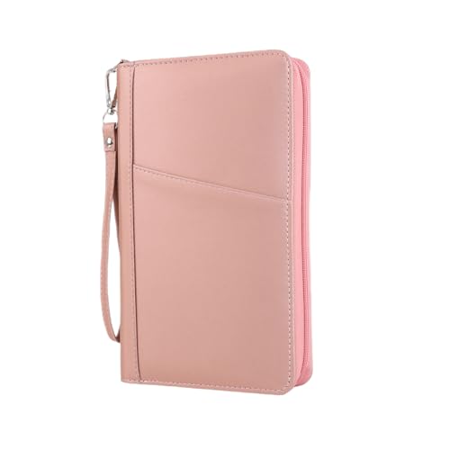 Leather Passport Holder Family, RFID Blocking Passport Wallet, Travel Essentials Premium Wallets - color: Pink