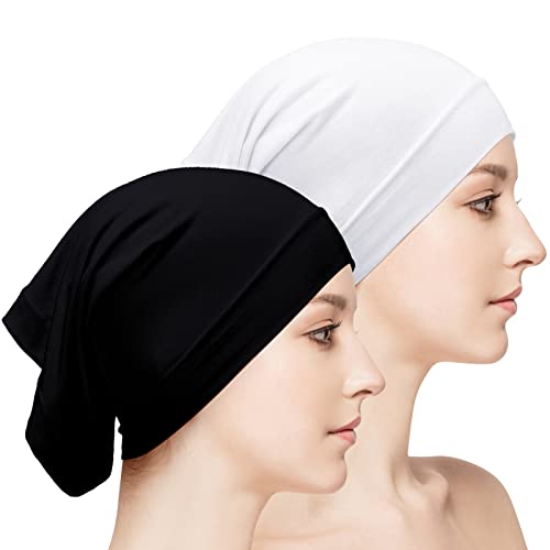 Loopeer 2 Pcs Hijab Undercaps No Slip for Women - color: White , Black