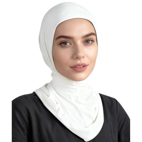 OULIGET Instant Scarf For Women,Muslim Flexible Turban with Buttons Ready to Wear Easy,Chic Sport Jersey Hijab Head Scarf - color: White