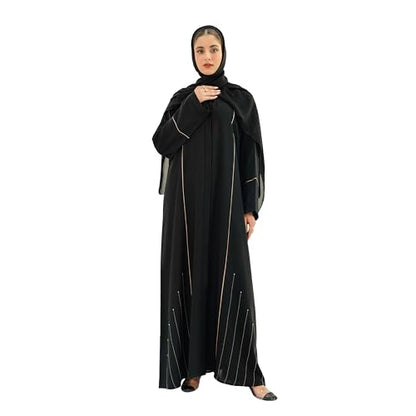 Elegant Modern Abaya 여성용 - 경량, 하늘거리는 느낌, 부드럽고 모든 상황에 적합 - color: Livia - 블랙, size: S