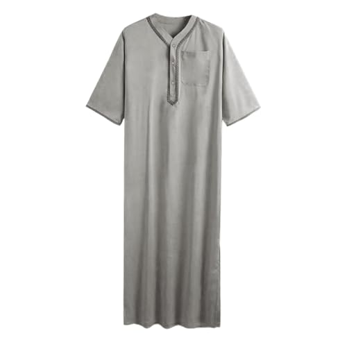 Generic Jalabiya Men Long Sleeve Thobe Mens V Neck Kaftan Robe Casual Muslim Gown Outdoor Breathable - color: B-grey, size: 5X-Large