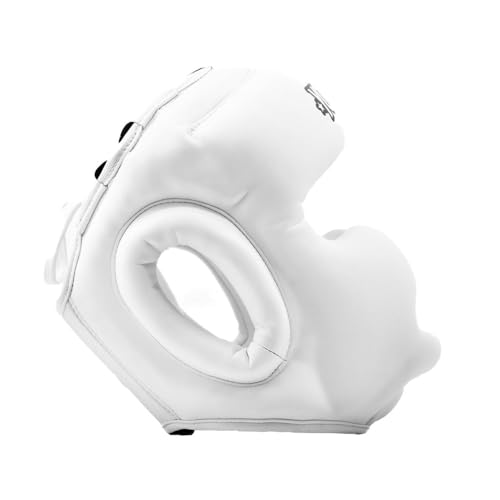 YOKKAO Premium Head Guard | Handmade Genuine Leather Headgear | Ideal for Muay Thai, Boxing, Kickboxing Sparring, Hard Training & Professional Competitions - color: White Training, size: Medium