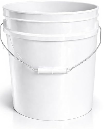 5 Gallon Food Grade Plastic Bucket, Open Head Pail with Handle, 12-3/8 in Diameter x 14-3/4 in Height (White, 2 Pack) - color: White, size: 2 Pack