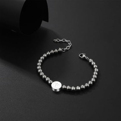 Aroncent Allah Stainless Steel Bracelet: Black Beaded Chain Islamic Jewelry - Ramadan Eid Gift for Men and Women - color: silver