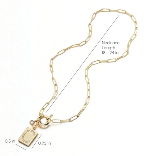 Mint & Lily Gold Initial Necklace for Women – 18K Gold Plated 24” Paperclip Chain with Sparkling Letter Pendant - style: M