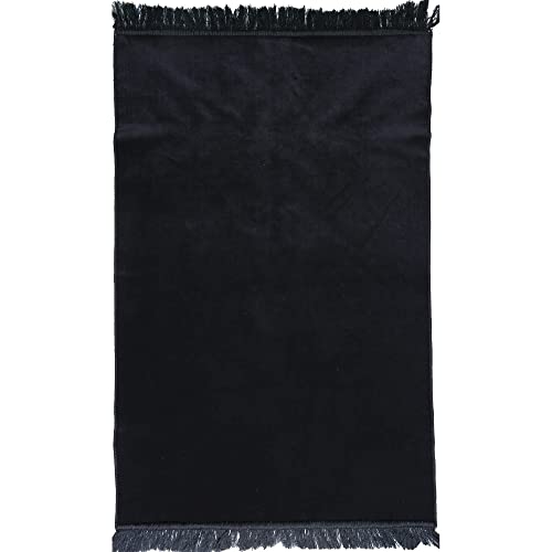 Modefa Turkish Islamic Velvet Janamaz Prayer Rug - Prayer Mat Carpet for Men and Women - Traditional Muslim Sajadah - Ramadan or Eid Gift - Solid Simple (Black) - color: Black