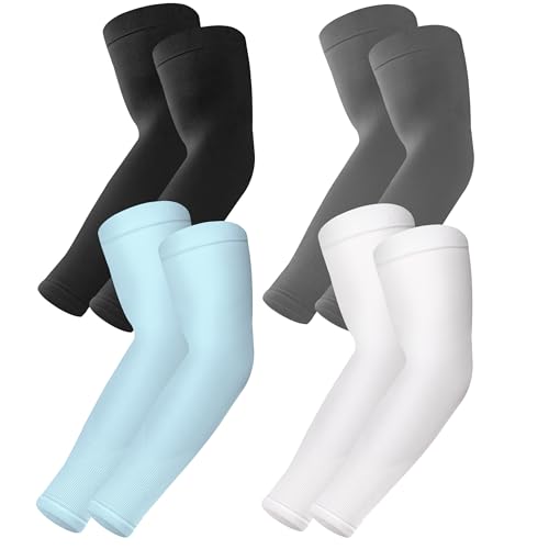 BHYTAKI UV Sun Protection Arm Sleeves, UPF 50 Sports Cooling Arm Compression Sleeves for Men Women Teenager - color: 1 Black+1 Dark Gray+1 White+1 Light Blue