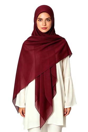 Lina & Lily Premium Chiffon Hijab Head Scarf Shawl Wrap for Muslim Women Square 58'' x 58'' - color: Dark Red