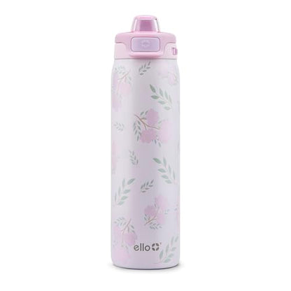 Ello Pop & Fill Insulated Stainless Steel Water Bottle with Quick Fill Lid, Leakproof Locking, Sip or Chug Spout, BPA-Free, Double Wall Vacuum Insulated for Sports, Travel & School- 22oz / 32oz / 40oz - color: Blossom Bliss, style: 22oz