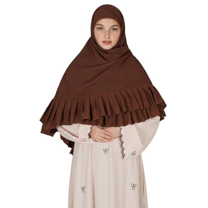 Prayer Hijab for Women Muslim Cotton Blend Lightweight Ruffled Square Scarf - color: Coffee