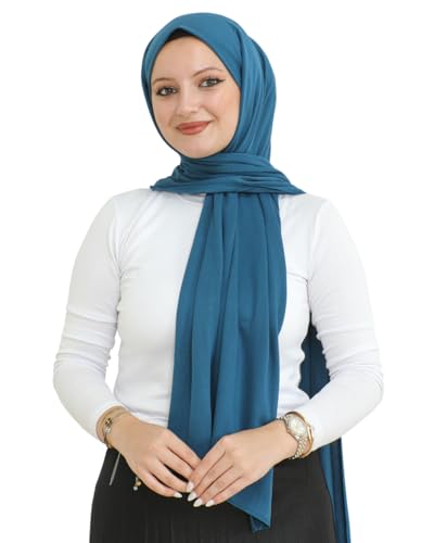 Prien Hijab for Women Viscose Scarf Lightweight Muslim Hijabs Long Shawl Islamic Scarves Turkey Silk Headscarf for Womens - color: Turquoise