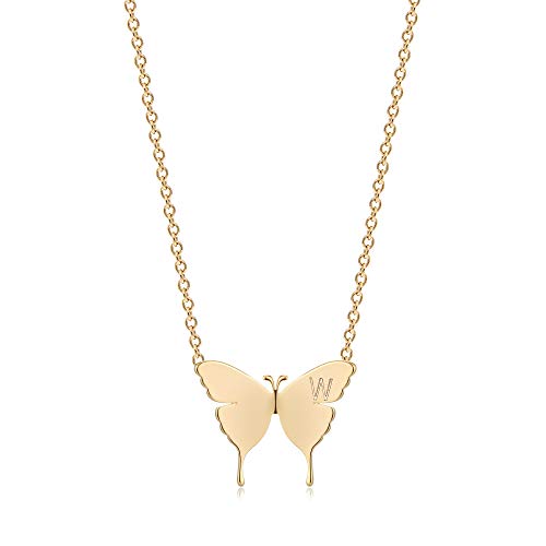 MEVECCO Dainty Polished Butterfly Initial Necklace for Women - style: W