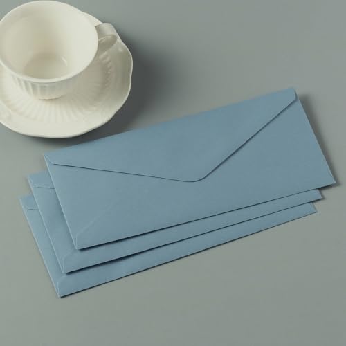 50 Count Dusty Blue #10 Business Envelope with Stickers, 4.13x9.49 Inches | For Office, Business, Letter Mailing - color: Dusty Blue