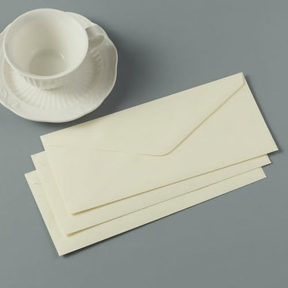 50 Count Cream Color #10 Business Envelope with Stickers, 4.13x9.49 Inches | For Office, Business, Letter Mailing - color: Cream Color