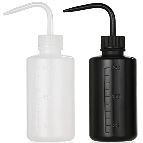 2Pcs Tattoo Wash Bottle | 250ml/8oz Water Squirt Bottle for Succulent Watering & Medical Cleaning - White & Black - color: White&Black, size: 250ml
