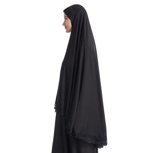 Muslim Women's Instant Big Hijab Jersey Turbans Khimar Abaya Soft Prayer Scarf, 1pc Lace - color: Black, size: Medium