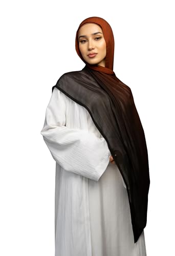 Txmout Ombre Modal Hijab Scarf for Women Muslim, Soft Lightweight Headscarf - color: Black - Copper Orange
