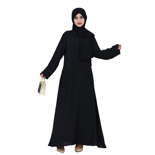 Women Abaya Muslim Dress Long Sleeve Modest Prayer Maxi Kaftan Islamic Clothes with Pockets - color: Black, size: Large
