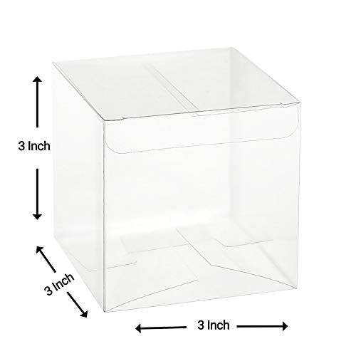 Clear PET Plastic Storage Boxes (18 Pack) 3"x3"x3" - Transparent Gift Boxes, Empty Containers Packing Box for Party Favors Ideal for Cookies, Ornament, Gifts, Wedding, Birthday and Parties - size: 3"x3"x3"
