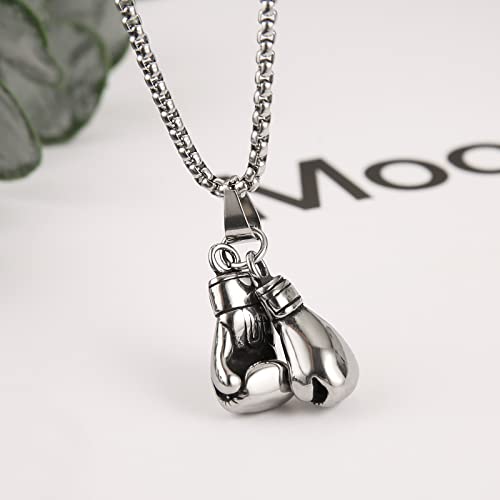 HZMAN Men Women Punk Stainless Steel Boxing Glove Chain Pendant Necklace - color: Silver（Two boxing gloves set）