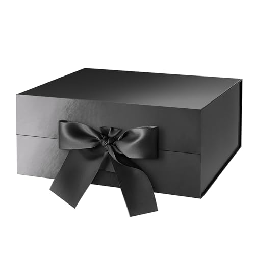 HAPPY POTATO Black Magnetic Gift Box with Lid and Ribbon 9x6.5x3.8 Inch - color: Black-Ribbon-9x6.5x3.8 Inches-Pack of 1