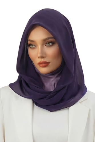 Aisha's Design Pre-tied Cotton-Chiffon Scarf for Women Practical Veil Instant Scarf Hijab Stylish Design - color: Purple
