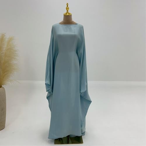 Muslim Dresses for Women One-Piece Prayer Dress Batting Long Robe Long Sleeve Maxi Kaftan Islamic Clothes Set - color: Light Blue, size: Small