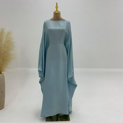 Muslim Dresses for Women One-Piece Prayer Dress Batting Long Robe Long Sleeve Maxi Kaftan Islamic Clothes Set - color: Light Blue, size: Large