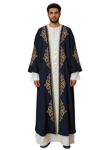 ABaoWedding Men's Kaftan,Muslim Robe Thobe Caftan,Long Sleeve Embroidered Casual Formal Dubai Thobe - size: Large