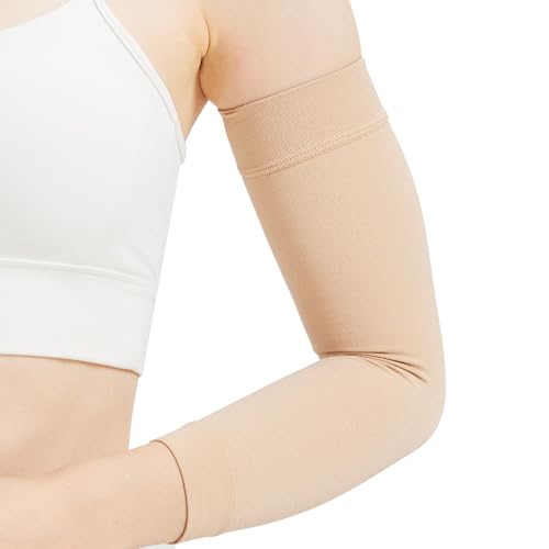 Compression Lymphedema Arm Sleeves for Women, 20-30 mmHg Full Arm Support for Swelling Recovery Circulation - color: Beige, size: Large