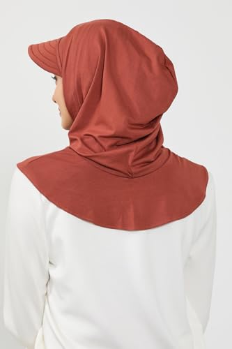 Aisha's Design Full Coverage Cotton Bonnet Hijab with Visor Modest Underscarf Bonnet - color: Cinnamon
