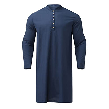 Alalaso Mens Muslim Thobe Kaftan Robe Saudi Arabic Middle East Islamic Long Gown Dress Long Sleeve Clothing Ramadan Jubbah - color: 2-navy, size: 4X-Large