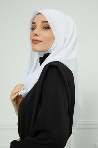 Aisha's Design Pre-tied Cotton-Chiffon Scarf for Women Practical Veil Instant Scarf Hijab Stylish Design - color: White
