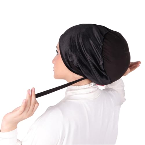 Mu Lan Song Handmade Velvet Cotton Shaper | Grip Hair Grip Scarf | Anti-Slip Non-Slip | Hijab Scarf Shawl Bun Volumizer - color: Black