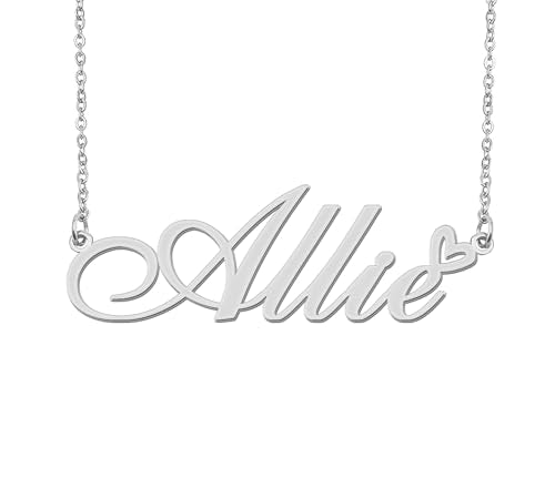Aoloshow Personalized Heart Name Necklace Gold Custom Any Names Stainless Steel Jewelry for Womens Graduation - style: Allie - Silver
