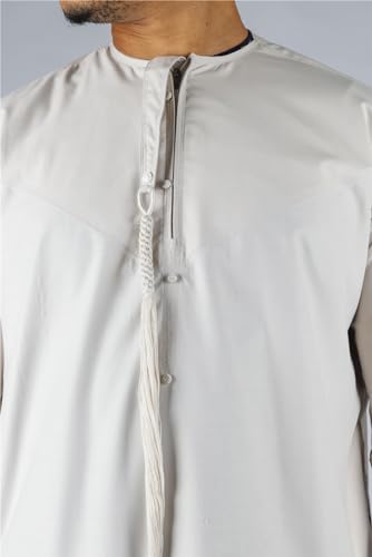 Men's Thobe Emirati Omani Jubba Islamic Clothing Muslim Kaftan Eid Robe Arab String Tassel - color: Beige Regular, size: 56