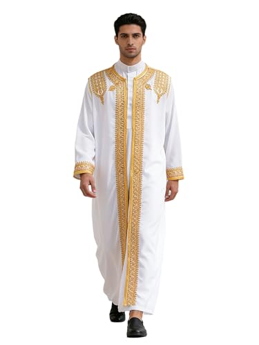 Men's Robe Muslim Clothes Muslim Islamic Pakistan Dubai Abaya Thobe Kaftan Robe Long Gown Ethnic Clothes - color: White, size: 60