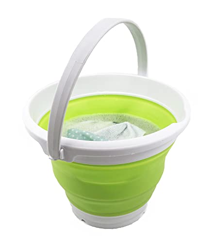 SAMMART 5.5L (1.4 Gallon) Set of 2 Collapsible Plastic Bucket - Foldable Round Tub - Portable Fishing Water Pail - Space Saving Outdoor Waterpot. (Grass Green + Bright Blue) - color: Grass Green + Bright Blue