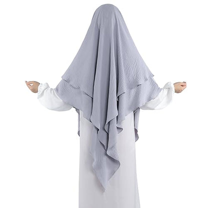 Khalat Muslim Prayer Hijab - 2 Layers Soft Breathable Islamic Dubai Women's Instant Long Hijab - color: Light Gray