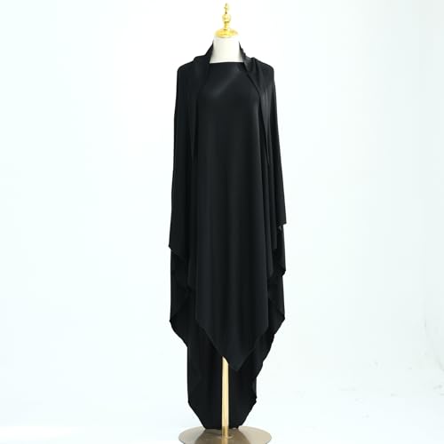 khalat Muslim Stretch Hijab Solid Color Full Cover Hijab for Women V-shaped Fashion Daily Prayer Hijab - color: Black