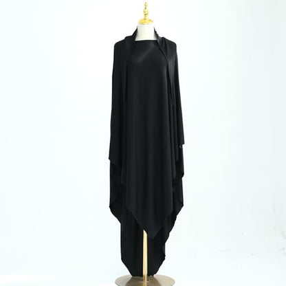 khalat Muslim Stretch Hijab Solid Color Full Cover Hijab for Women V-shaped Fashion Daily Prayer Hijab - color: Black