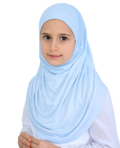 Prien Ready To Wear Hijab For Girls, Soft Viscose Muslim Scarf For Kids, Instant Islamic Clothing For Women For Ramadan, Eid - color: Light Blue