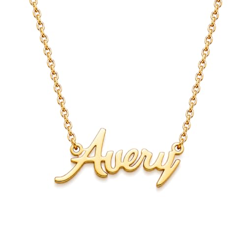 MOMOL 18K Gold Plated Stainless Steel Name Necklace Personalized Custom Name Necklace Customized Nameplate Necklace for women - style: Avery