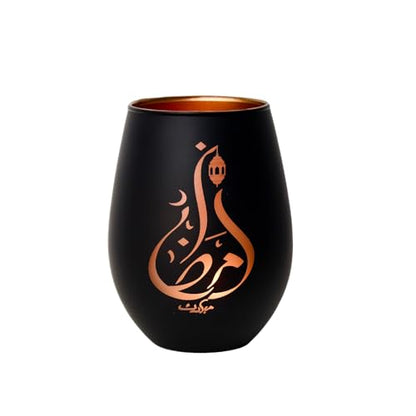 Ramadan Mubarak Decor Glass Candle Holder, Matte Black Tealight & Votive Holder for Ramadan Decorations, Eid Mubarak Decor & Gifts, Islamic Decorations for Home