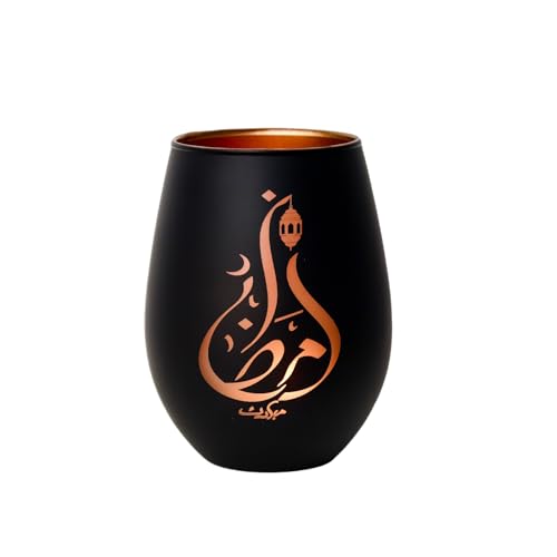 Ramadan Mubarak Decor Glass Candle Holder, Matte Black Tealight & Votive Holder for Ramadan Decorations, Eid Mubarak Decor & Gifts, Islamic Decorations for Home
