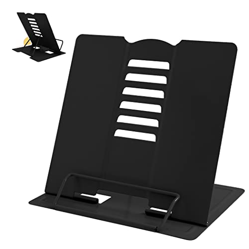 Camelmother Metal Book Holder Adjustable Book Stand for Reading | Portable & Sturdy For Textbooks Cookbooks Sheet Music Papers Study - color: Full Black