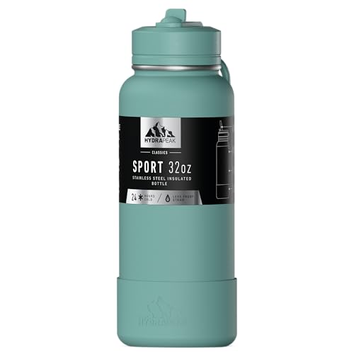 Hydrapeak 32oz Sport Insulated Water Bottle with Straw Lid, Leak & Spill Proof, Keeps Drinks Cold for 24 Hours, Hot for 12 Hours, Premium Stainless Steel Water Bottles (32oz, Pale Sage) - color: Pale Sage